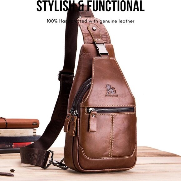 Water-Resistant Leather Sling Backpack: Secure Travel Purse for Adventurers - Picture 5 of 6